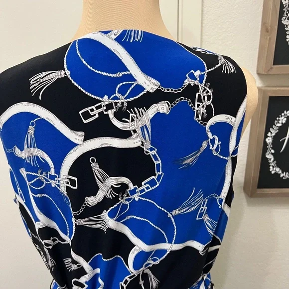 Ralph Lauren Equestrian Status Print Wrap Look Maxi Dress Stretch Knit Blue 14 - Picture 7 of 10